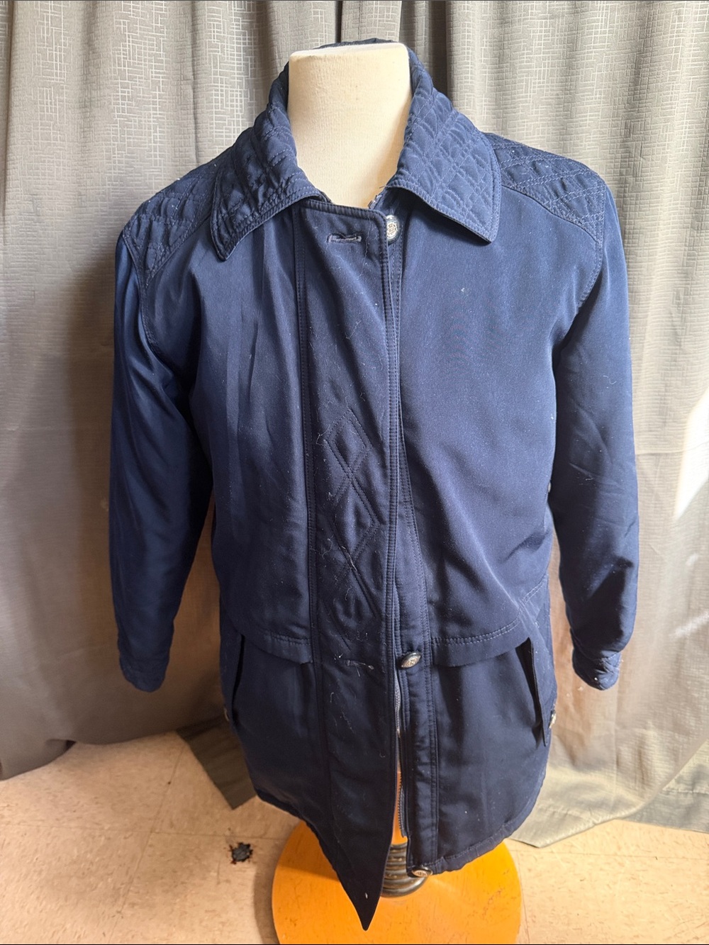Basic Editions Men's Navy Field Jacket with Quilted Shoulder Detail